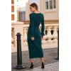 imagePRETTYGARDEN Womens 2025 Fall Long Sleeve Dress Formal Midi Bodycon Wrap Slit Feather Elegant Wedding Guest Cocktail DressesDark Green