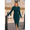 imagePRETTYGARDEN Womens 2025 Fall Long Sleeve Dress Formal Midi Bodycon Wrap Slit Feather Elegant Wedding Guest Cocktail DressesDark Green