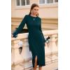 imagePRETTYGARDEN Womens 2025 Fall Long Sleeve Dress Formal Midi Bodycon Wrap Slit Feather Elegant Wedding Guest Cocktail DressesDark Green