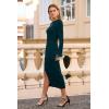 imagePRETTYGARDEN Womens 2025 Fall Long Sleeve Dress Formal Midi Bodycon Wrap Slit Feather Elegant Wedding Guest Cocktail DressesDark Green