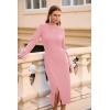 imagePRETTYGARDEN Womens 2025 Fall Long Sleeve Dress Formal Midi Bodycon Wrap Slit Feather Elegant Wedding Guest Cocktail DressesPink