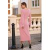 imagePRETTYGARDEN Womens 2025 Fall Long Sleeve Dress Formal Midi Bodycon Wrap Slit Feather Elegant Wedding Guest Cocktail DressesPink