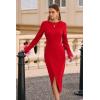 imagePRETTYGARDEN Womens 2025 Fall Long Sleeve Dress Formal Midi Bodycon Wrap Slit Feather Elegant Wedding Guest Cocktail DressesRed