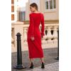 imagePRETTYGARDEN Womens 2025 Fall Long Sleeve Dress Formal Midi Bodycon Wrap Slit Feather Elegant Wedding Guest Cocktail DressesRed