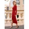 imagePRETTYGARDEN Womens 2025 Fall Long Sleeve Dress Formal Midi Bodycon Wrap Slit Feather Elegant Wedding Guest Cocktail DressesRed