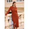 imagePRETTYGARDEN Womens 2025 Fall Long Sleeve Dress Formal Midi Bodycon Wrap Slit Feather Elegant Wedding Guest Cocktail DressesRust Red