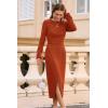 imagePRETTYGARDEN Womens 2025 Fall Long Sleeve Dress Formal Midi Bodycon Wrap Slit Feather Elegant Wedding Guest Cocktail DressesRust Red