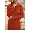 imagePRETTYGARDEN Womens 2025 Fall Long Sleeve Dress Formal Midi Bodycon Wrap Slit Feather Elegant Wedding Guest Cocktail DressesRust Red