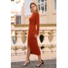 imagePRETTYGARDEN Womens 2025 Fall Long Sleeve Dress Formal Midi Bodycon Wrap Slit Feather Elegant Wedding Guest Cocktail DressesRust Red