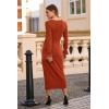 imagePRETTYGARDEN Womens 2025 Fall Long Sleeve Dress Formal Midi Bodycon Wrap Slit Feather Elegant Wedding Guest Cocktail DressesRust Red