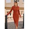 imagePRETTYGARDEN Womens 2025 Fall Long Sleeve Dress Formal Midi Bodycon Wrap Slit Feather Elegant Wedding Guest Cocktail DressesRust Red