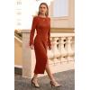 imagePRETTYGARDEN Womens 2025 Fall Long Sleeve Dress Formal Midi Bodycon Wrap Slit Feather Elegant Wedding Guest Cocktail DressesRust Red