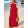 imagePRETTYGARDEN Womens 2026 Casual Long Summer Dresses Sleeveless Strappy Loose Flowy Beach Vacation Maxi Dress with PocketsRed