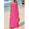 imagePRETTYGARDEN Womens 2026 Casual Long Summer Dresses Sleeveless Strappy Loose Flowy Beach Vacation Maxi Dress with PocketsRose Pink
