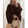 imagePRETTYGARDEN Womens 2026 Fall Oversized Pullover Sweaters Long Sleeve Mock Neck Chunky Knit Jumper Tops Winter ClothingBrown