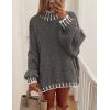 imagePRETTYGARDEN Womens 2026 Fall Oversized Pullover Sweaters Long Sleeve Mock Neck Chunky Knit Jumper Tops Winter ClothingGrey
