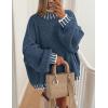 imagePRETTYGARDEN Womens 2026 Fall Oversized Pullover Sweaters Long Sleeve Mock Neck Chunky Knit Jumper Tops Winter ClothingGrey Blue