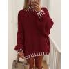 imagePRETTYGARDEN Womens 2026 Fall Oversized Pullover Sweaters Long Sleeve Mock Neck Chunky Knit Jumper Tops Winter ClothingWine Red
