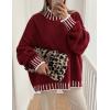 imagePRETTYGARDEN Womens 2026 Fall Oversized Pullover Sweaters Long Sleeve Mock Neck Chunky Knit Jumper Tops Winter ClothingWine Red