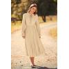 imagePRETTYGARDEN Womens 2026 Spring Fall Midi Dress Casual Long Sleeve V Neck Swiss Dot Pleated A Line Flowy DressesApricot