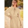 imagePRETTYGARDEN Womens 2026 Spring Fall Midi Dress Casual Long Sleeve V Neck Swiss Dot Pleated A Line Flowy DressesApricot