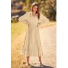 imagePRETTYGARDEN Womens 2026 Spring Fall Midi Dress Casual Long Sleeve V Neck Swiss Dot Pleated A Line Flowy DressesApricot