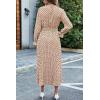 imagePRETTYGARDEN Womens 2026 Spring Fall Midi Dress Casual Long Sleeve V Neck Swiss Dot Pleated A Line Flowy DressesApricot Brown Floral