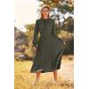 imagePRETTYGARDEN Womens 2026 Spring Fall Midi Dress Casual Long Sleeve V Neck Swiss Dot Pleated A Line Flowy DressesArmy Green