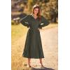 imagePRETTYGARDEN Womens 2026 Spring Fall Midi Dress Casual Long Sleeve V Neck Swiss Dot Pleated A Line Flowy DressesArmy Green