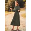 imagePRETTYGARDEN Womens 2026 Spring Fall Midi Dress Casual Long Sleeve V Neck Swiss Dot Pleated A Line Flowy DressesArmy Green