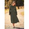 imagePRETTYGARDEN Womens 2026 Spring Fall Midi Dress Casual Long Sleeve V Neck Swiss Dot Pleated A Line Flowy DressesArmy Green
