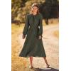 imagePRETTYGARDEN Womens 2026 Spring Fall Midi Dress Casual Long Sleeve V Neck Swiss Dot Pleated A Line Flowy DressesArmy Green