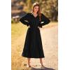 imagePRETTYGARDEN Womens 2026 Spring Fall Midi Dress Casual Long Sleeve V Neck Swiss Dot Pleated A Line Flowy DressesBlack
