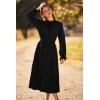 imagePRETTYGARDEN Womens 2026 Spring Fall Midi Dress Casual Long Sleeve V Neck Swiss Dot Pleated A Line Flowy DressesBlack