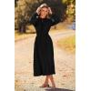imagePRETTYGARDEN Womens 2026 Spring Fall Midi Dress Casual Long Sleeve V Neck Swiss Dot Pleated A Line Flowy DressesBlack