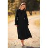 imagePRETTYGARDEN Womens 2026 Spring Fall Midi Dress Casual Long Sleeve V Neck Swiss Dot Pleated A Line Flowy DressesBlack