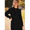 imagePRETTYGARDEN Womens 2026 Spring Fall Midi Dress Casual Long Sleeve V Neck Swiss Dot Pleated A Line Flowy DressesBlack