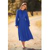 imagePRETTYGARDEN Womens 2026 Spring Fall Midi Dress Casual Long Sleeve V Neck Swiss Dot Pleated A Line Flowy DressesBlue