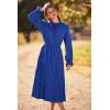 imagePRETTYGARDEN Womens 2026 Spring Fall Midi Dress Casual Long Sleeve V Neck Swiss Dot Pleated A Line Flowy DressesBlue
