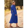 imagePRETTYGARDEN Womens 2026 Spring Fall Midi Dress Casual Long Sleeve V Neck Swiss Dot Pleated A Line Flowy DressesBlue