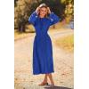 imagePRETTYGARDEN Womens 2026 Spring Fall Midi Dress Casual Long Sleeve V Neck Swiss Dot Pleated A Line Flowy DressesBlue
