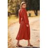 imagePRETTYGARDEN Womens 2026 Spring Fall Midi Dress Casual Long Sleeve V Neck Swiss Dot Pleated A Line Flowy DressesBrick Red
