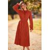 imagePRETTYGARDEN Womens 2026 Spring Fall Midi Dress Casual Long Sleeve V Neck Swiss Dot Pleated A Line Flowy DressesBrick Red