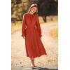 imagePRETTYGARDEN Womens 2026 Spring Fall Midi Dress Casual Long Sleeve V Neck Swiss Dot Pleated A Line Flowy DressesBrick Red