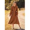 imagePRETTYGARDEN Womens 2026 Spring Fall Midi Dress Casual Long Sleeve V Neck Swiss Dot Pleated A Line Flowy DressesBrown