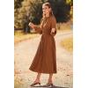 imagePRETTYGARDEN Womens 2026 Spring Fall Midi Dress Casual Long Sleeve V Neck Swiss Dot Pleated A Line Flowy DressesBrown
