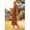 imagePRETTYGARDEN Womens 2026 Spring Fall Midi Dress Casual Long Sleeve V Neck Swiss Dot Pleated A Line Flowy DressesBrown