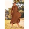 imagePRETTYGARDEN Womens 2026 Spring Fall Midi Dress Casual Long Sleeve V Neck Swiss Dot Pleated A Line Flowy DressesBrown