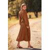 imagePRETTYGARDEN Womens 2026 Spring Fall Midi Dress Casual Long Sleeve V Neck Swiss Dot Pleated A Line Flowy DressesBrown