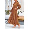 imagePRETTYGARDEN Womens 2026 Spring Fall Midi Dress Casual Long Sleeve V Neck Swiss Dot Pleated A Line Flowy DressesBrown Blue Floral